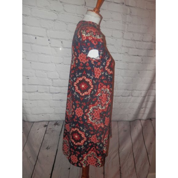 Pink Rose Dress Tunic Small Black Rust Short Slv - Picture 2 of 4